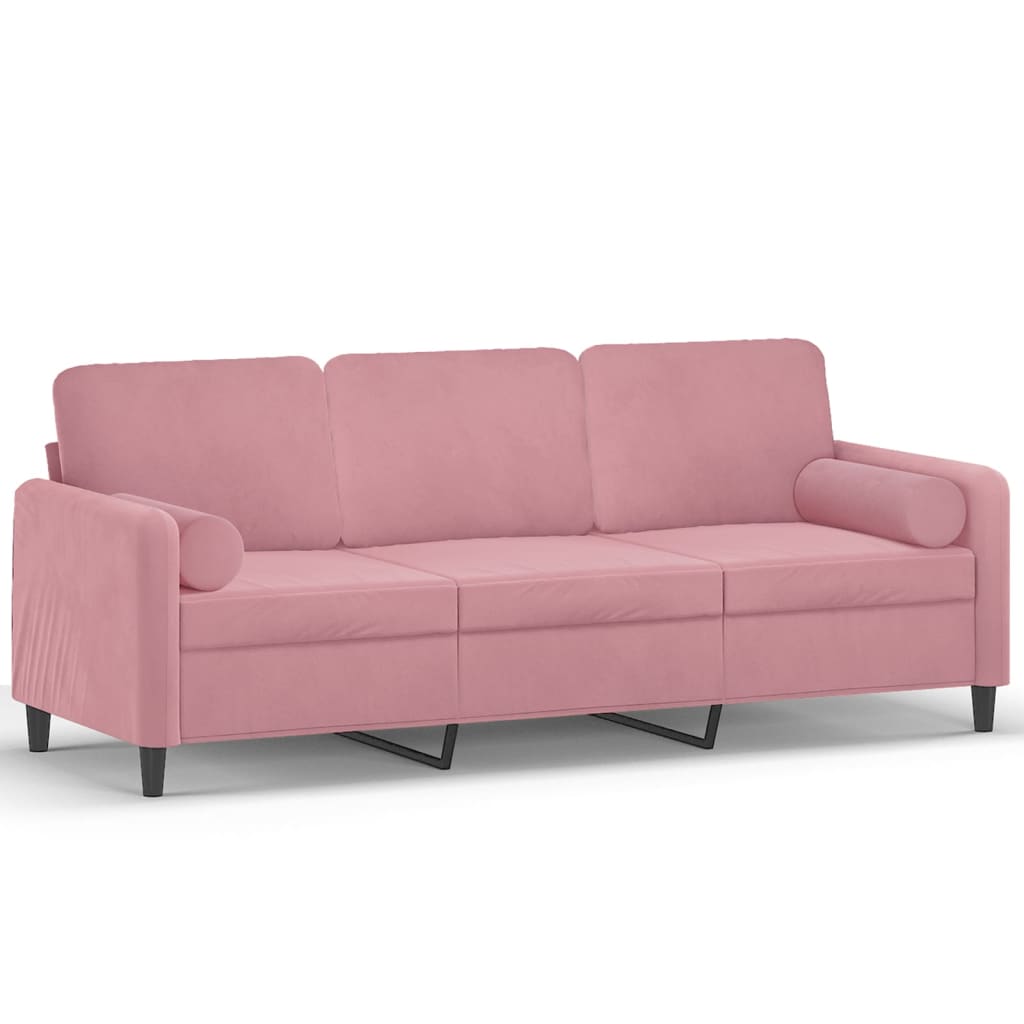 Driezitsbank met sierkussens 180 cm fluweel roze