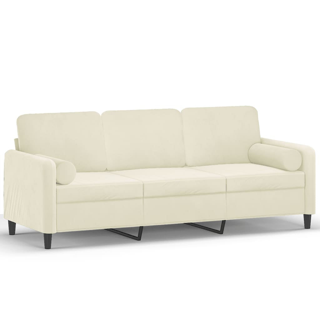 Driezitsbank met sierkussens 180 cm fluweel crèmekleurig