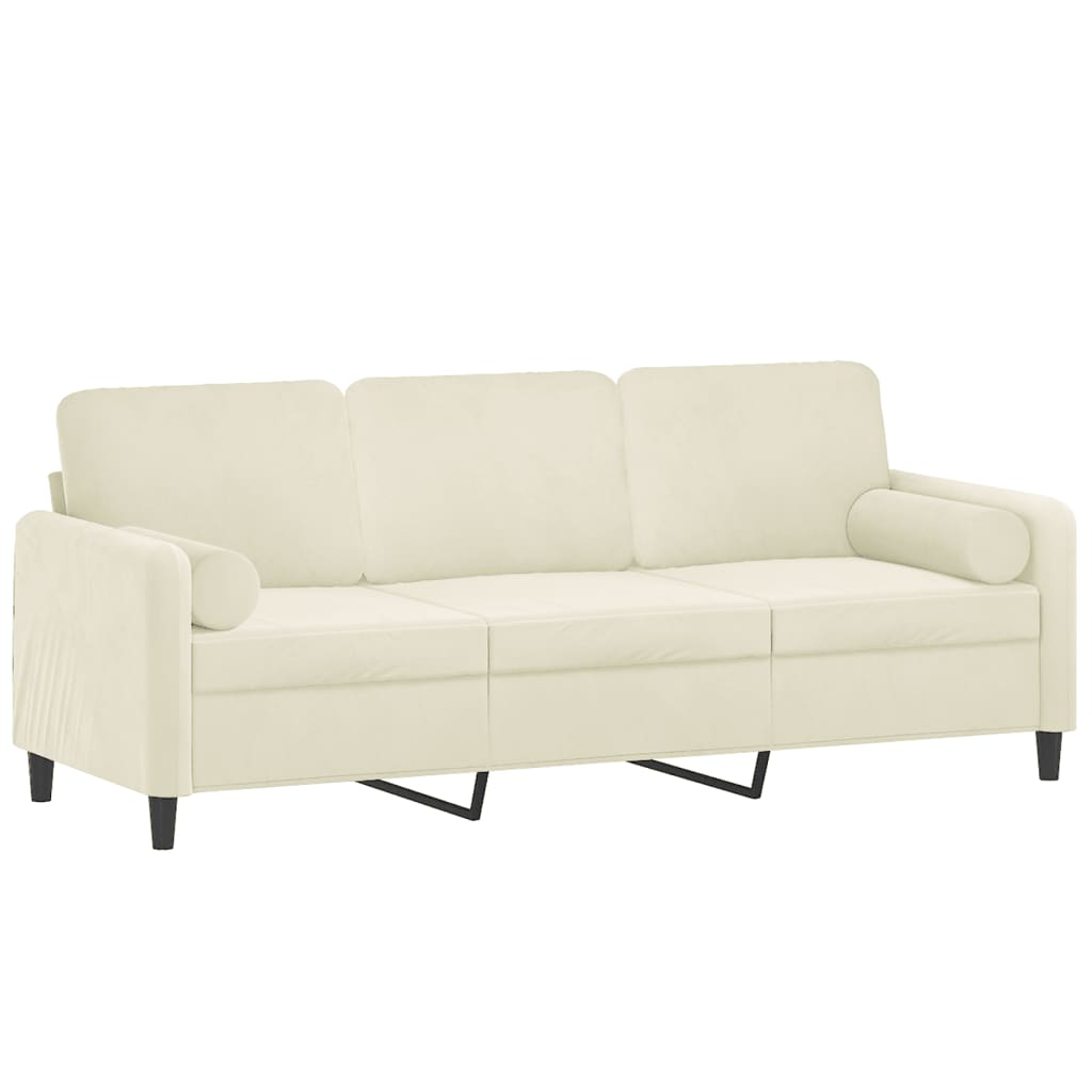 Driezitsbank met sierkussens 180 cm fluweel crèmekleurig