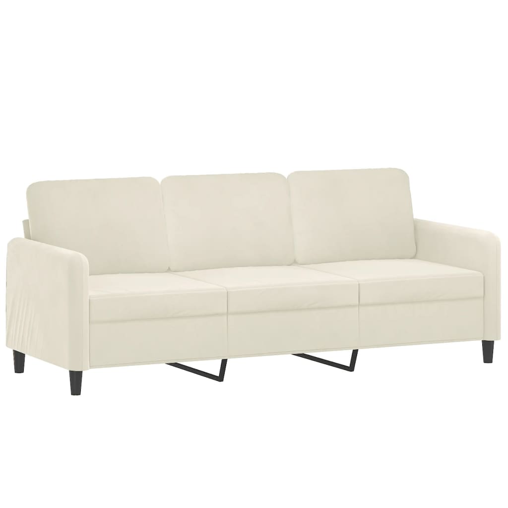 Driezitsbank met sierkussens 180 cm fluweel crèmekleurig