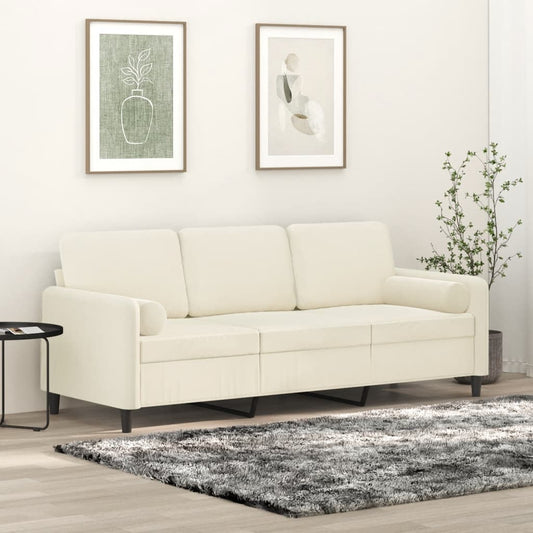 Driezitsbank met sierkussens 180 cm fluweel crèmekleurig