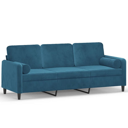 Driezitsbank met sierkussens 180 cm fluweel blauw