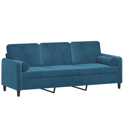 Driezitsbank met sierkussens 180 cm fluweel blauw