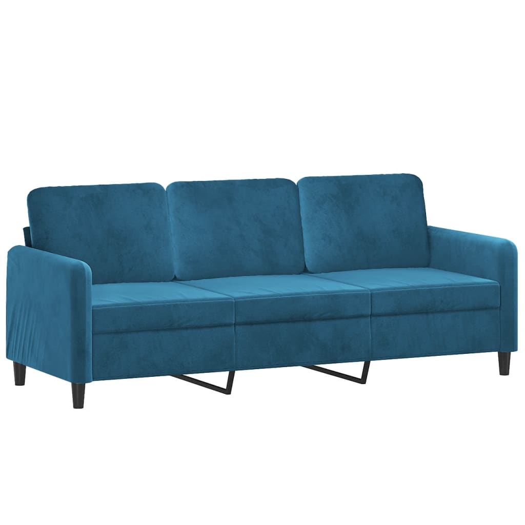 Driezitsbank met sierkussens 180 cm fluweel blauw