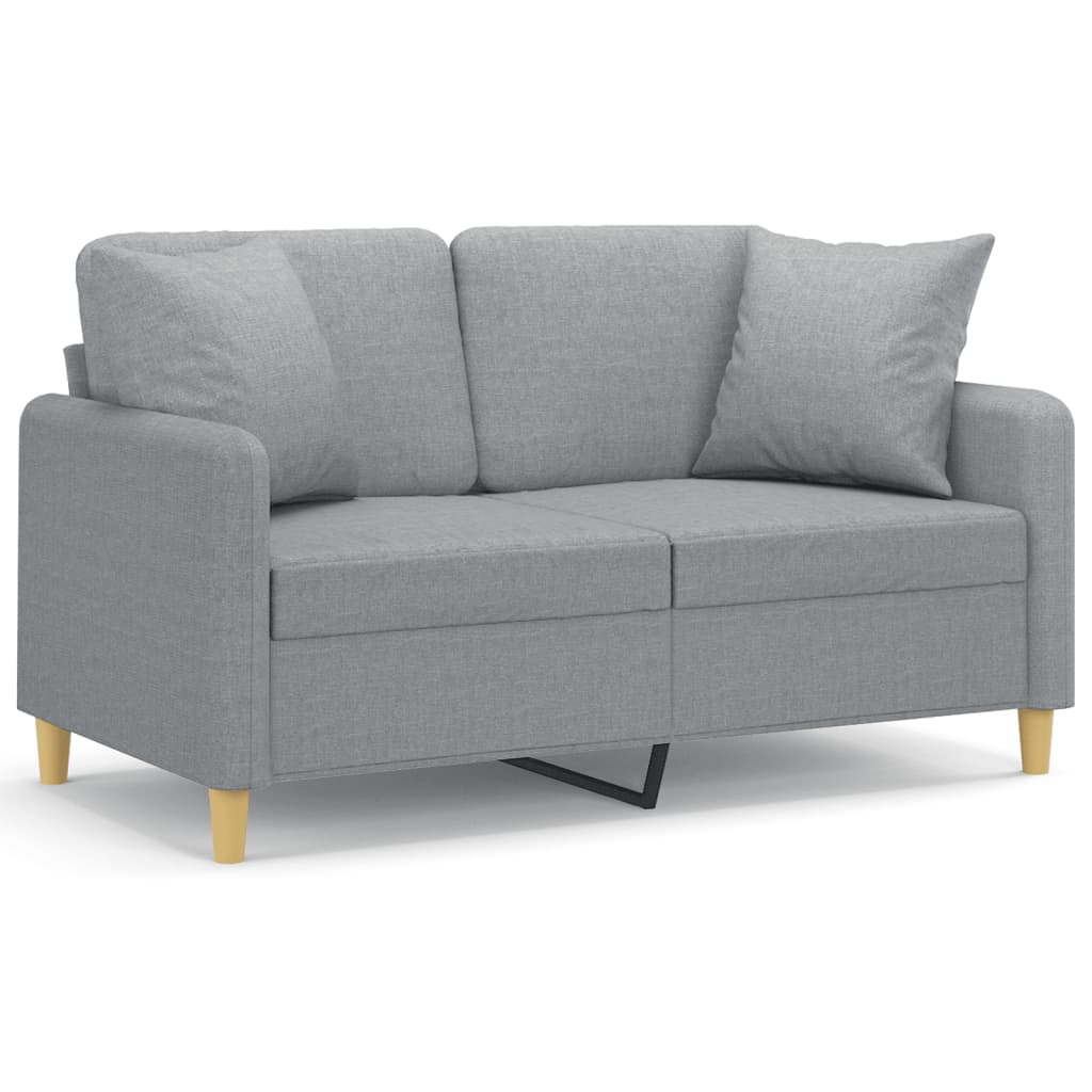 Tweezitsbank met sierkussens 120 cm stof lichtgrijs