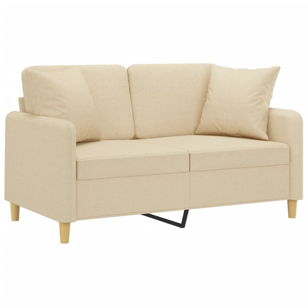 Tweezitsbank met sierkussens 120 cm stof crèmekleurig