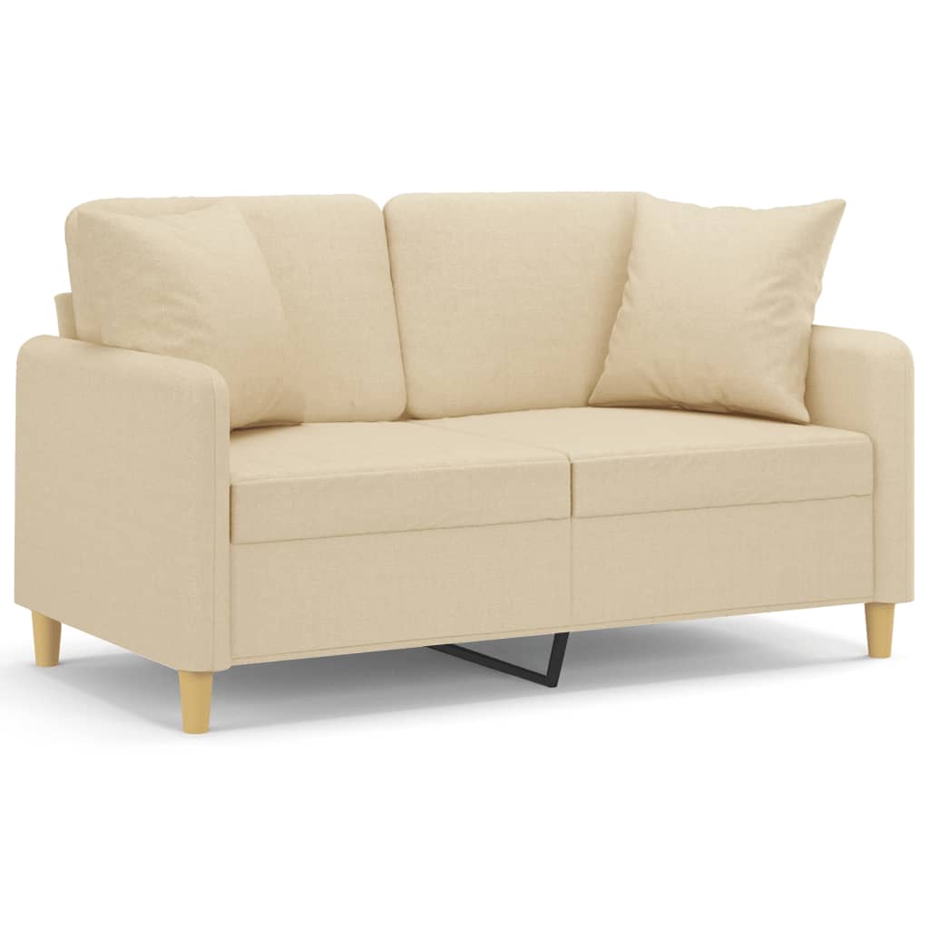 Tweezitsbank met sierkussens 120 cm stof crèmekleurig