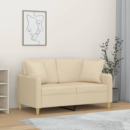 Tweezitsbank met sierkussens 120 cm stof crèmekleurig