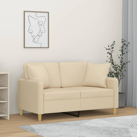 Tweezitsbank met sierkussens 120 cm stof crèmekleurig