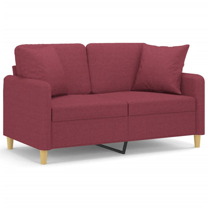 Tweezitsbank met sierkussens 120 cm stof wijnrood