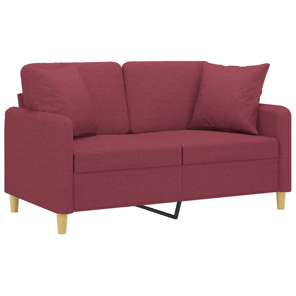 Tweezitsbank met sierkussens 120 cm stof wijnrood