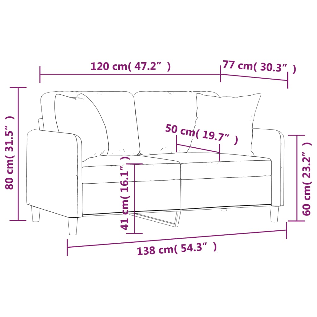 Tweezitsbank met sierkussens 120 cm stof wijnrood