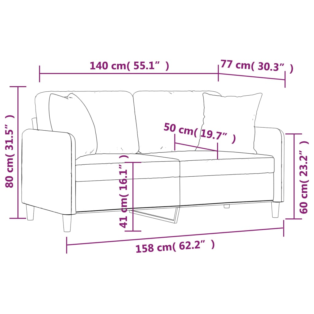 Tweezitsbank met sierkussens 140 cm stof lichtgrijs