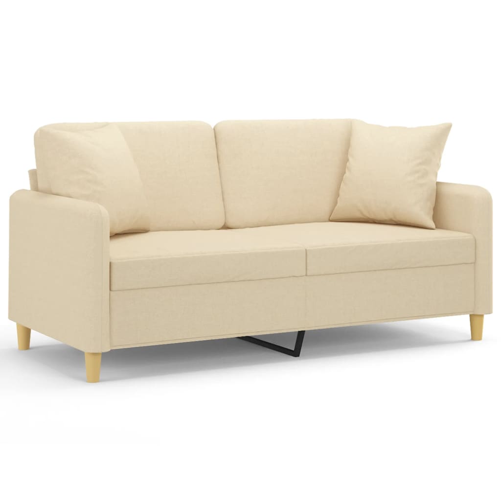 Tweezitsbank met sierkussens 140 cm stof crèmekleurig