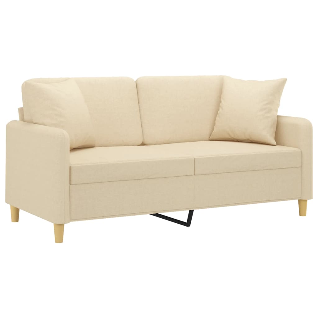 Tweezitsbank met sierkussens 140 cm stof crèmekleurig