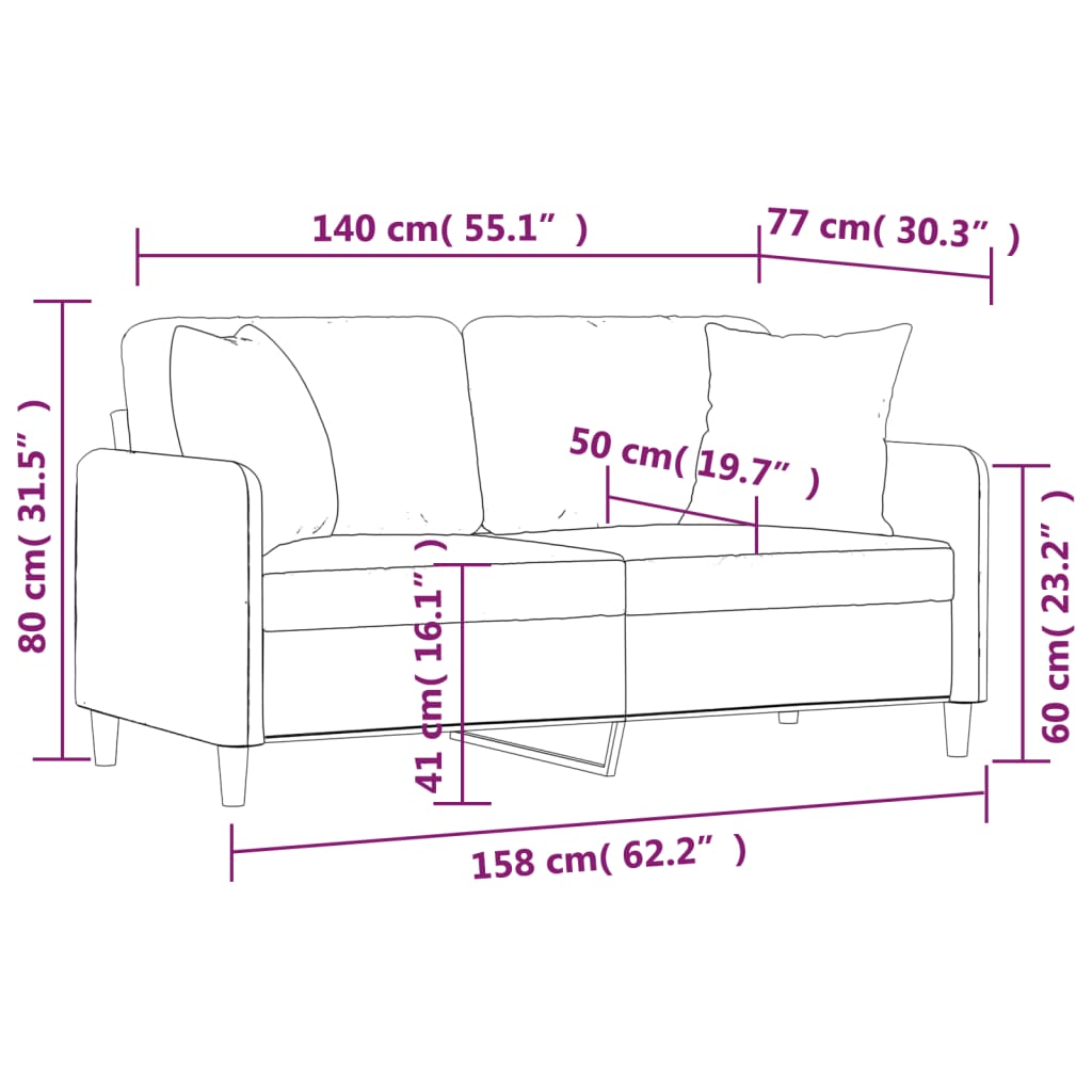 Tweezitsbank met sierkussens 140 cm stof crèmekleurig