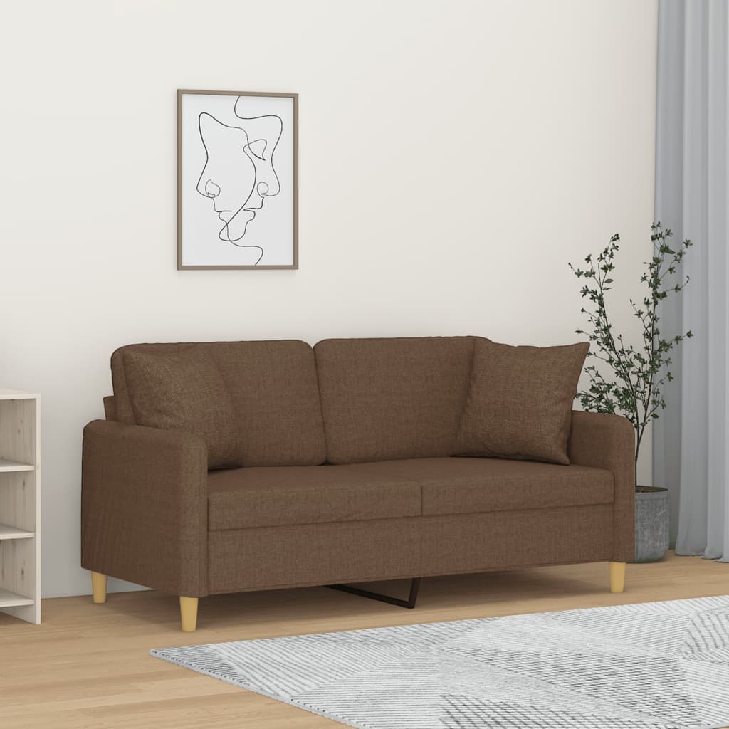 Tweezitsbank met sierkussens 140 cm stof bruin