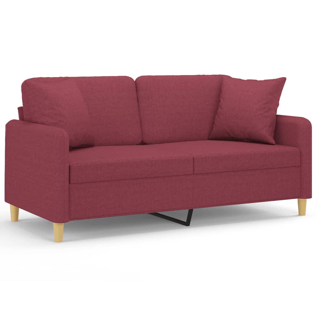 Tweezitsbank met sierkussens 140 cm stof wijnrood