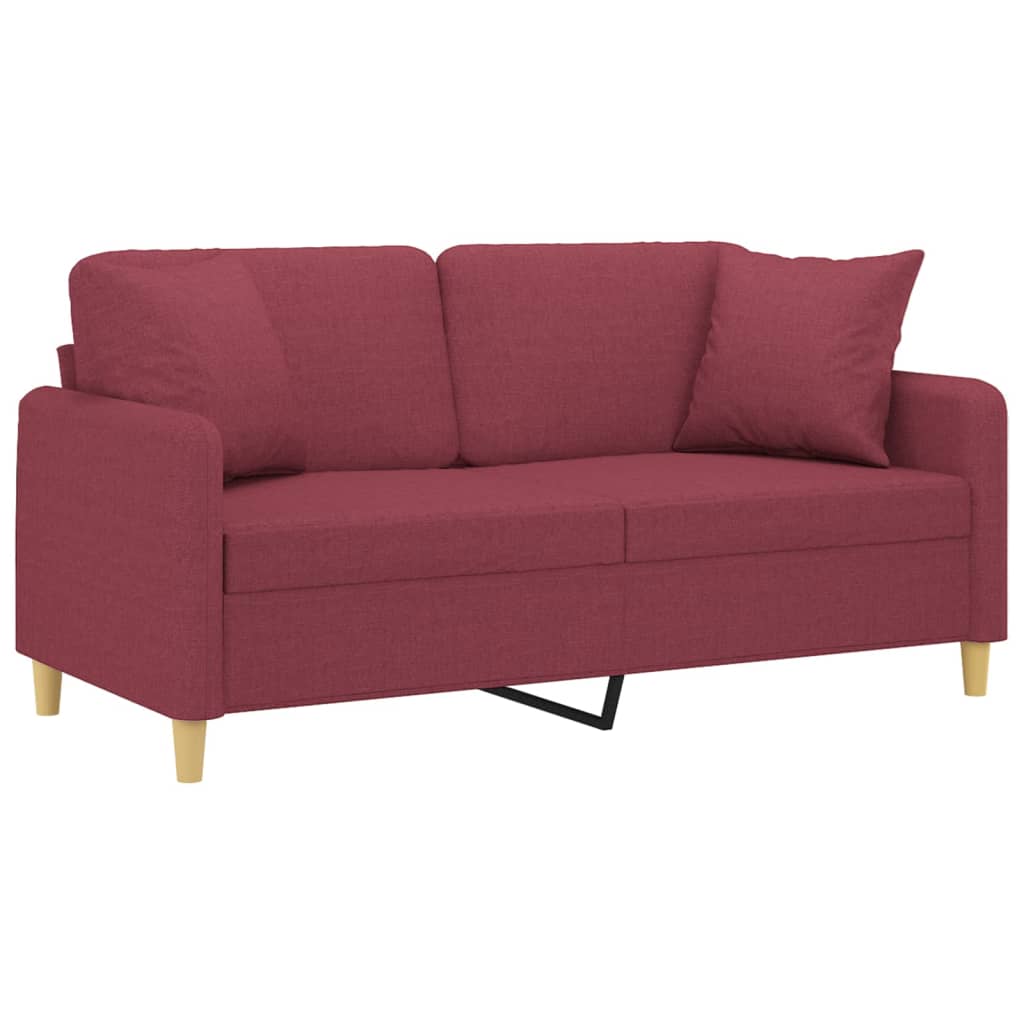 Tweezitsbank met sierkussens 140 cm stof wijnrood