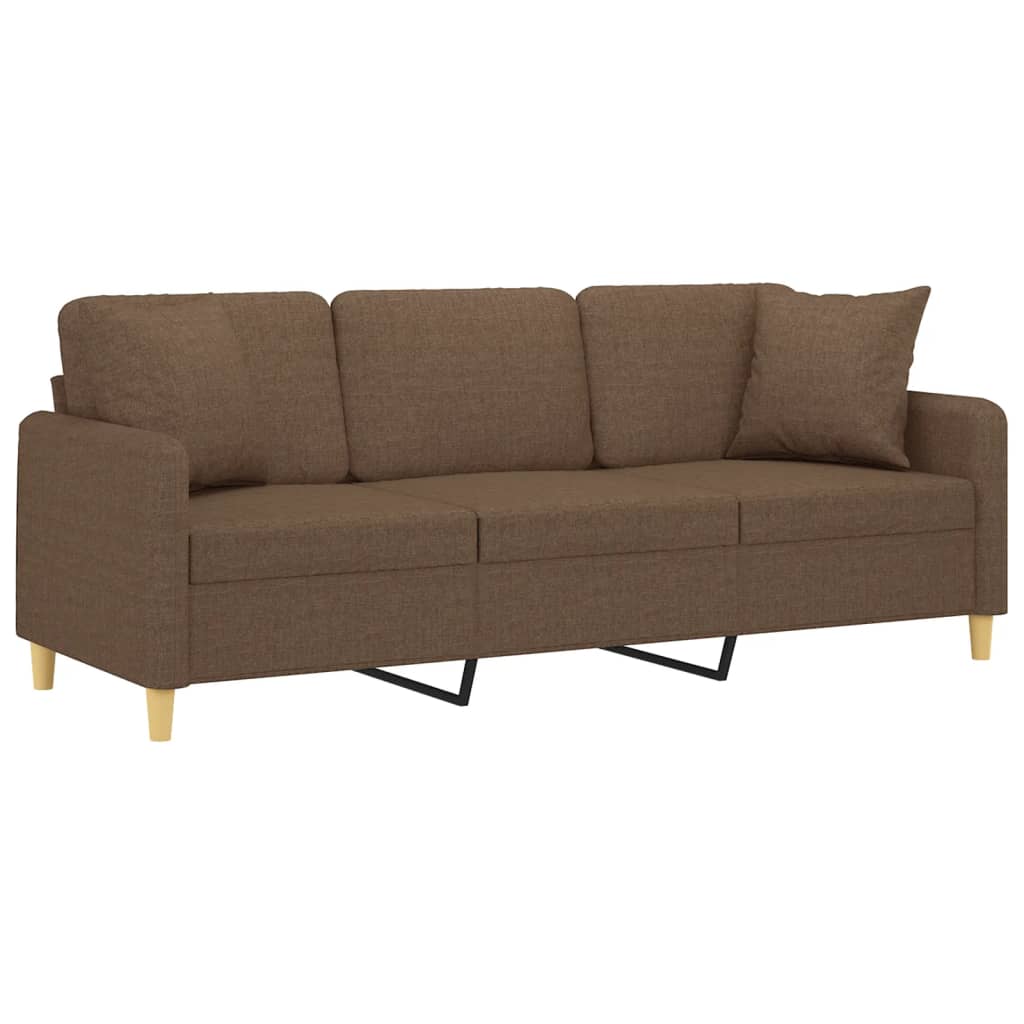 Driezitsbank met sierkussens 180 cm stof bruin