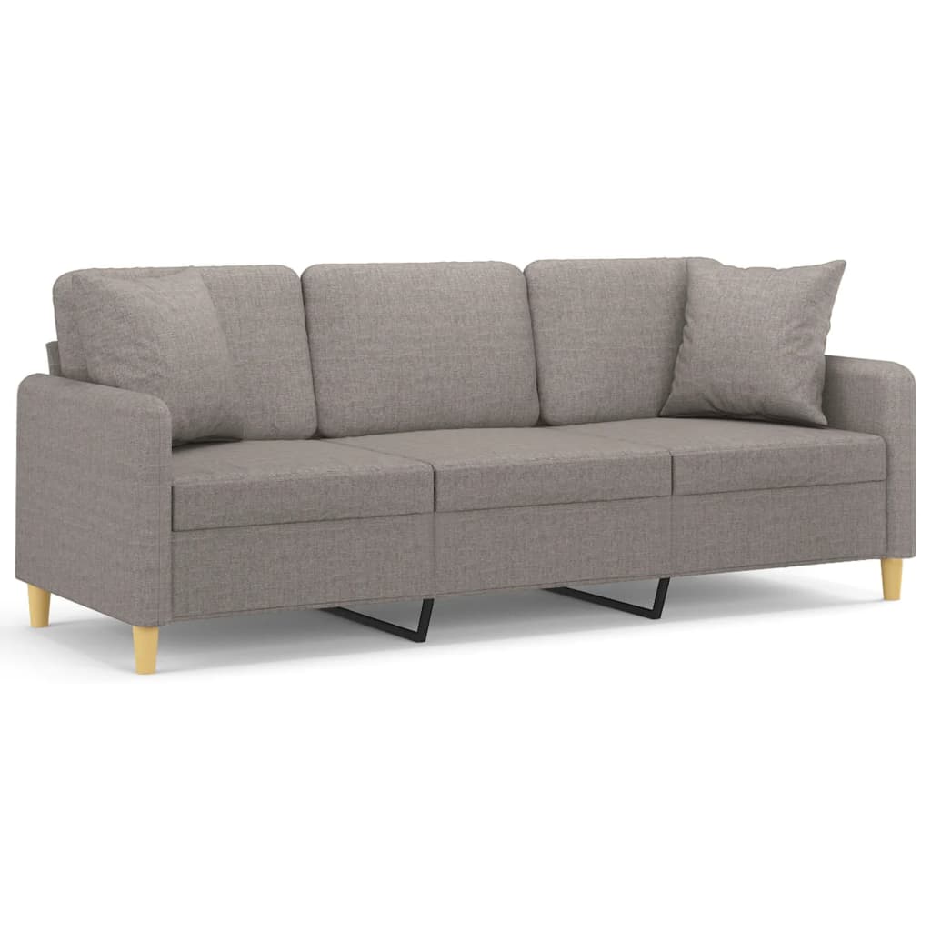 Driezitsbank met sierkussens 180 cm stof taupe