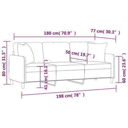 Driezitsbank met sierkussens 180 cm stof taupe