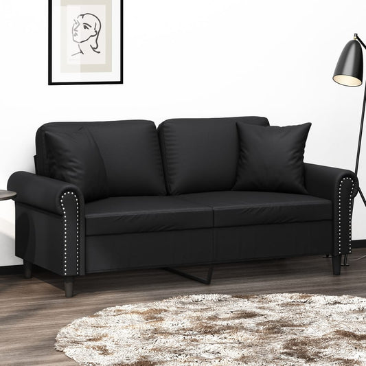 Tweezitsbank met sierkussens 140 cm kunstleer zwart