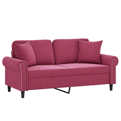 Tweezitsbank met sierkussens 140 cm fluweel wijnrood