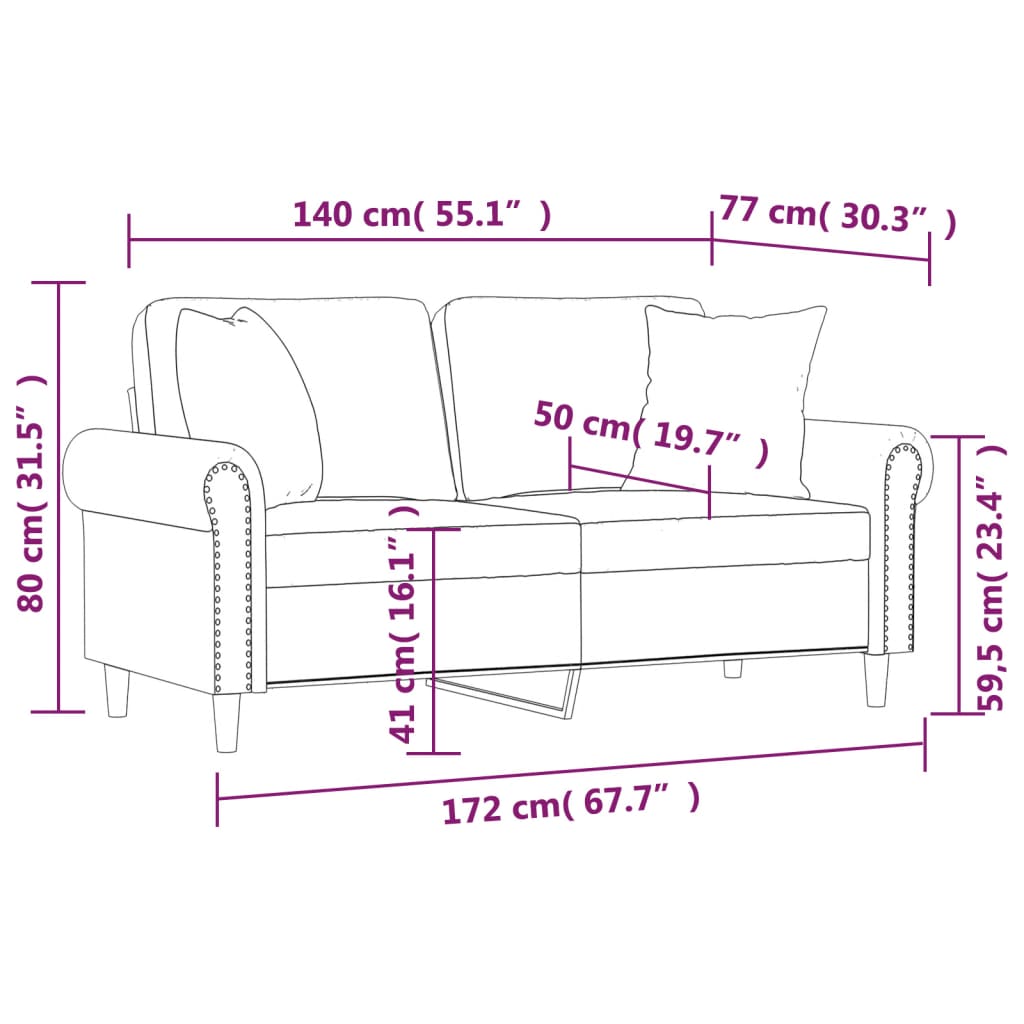 Tweezitsbank met sierkussens 140 cm fluweel wijnrood
