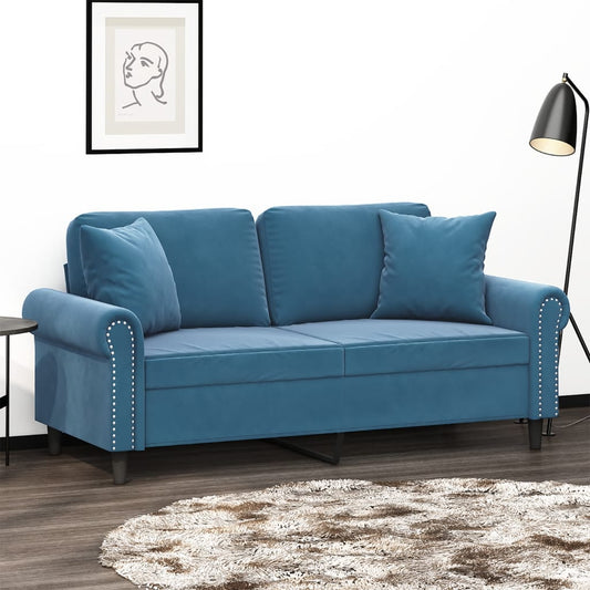 Tweezitsbank met sierkussens 140 cm fluweel blauw