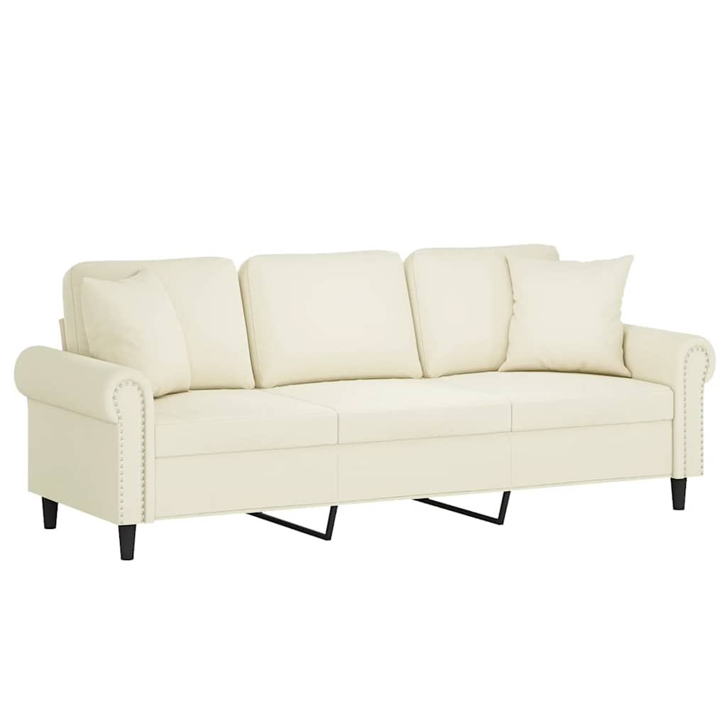 Driezitsbank met sierkussens 180 cm fluweel crèmekleurig
