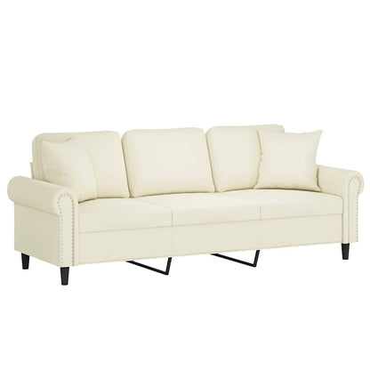 Driezitsbank met sierkussens 180 cm fluweel crèmekleurig