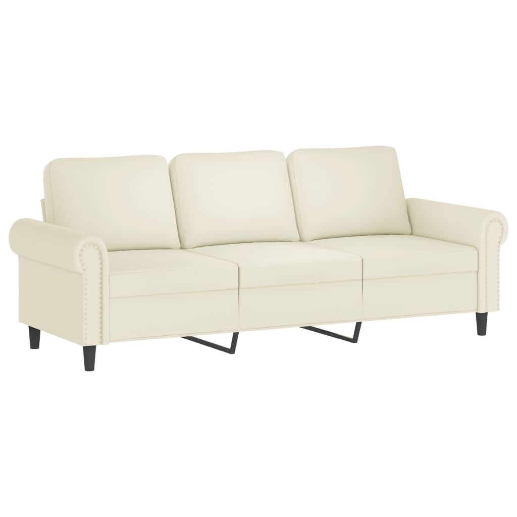 Driezitsbank met sierkussens 180 cm fluweel crèmekleurig