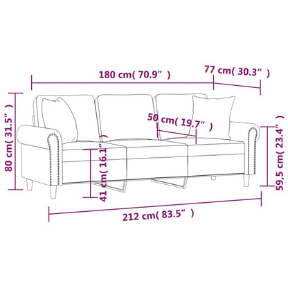 Driezitsbank met sierkussens 180 cm fluweel crèmekleurig