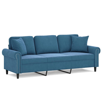 Driezitsbank met sierkussens 180 cm fluweel blauw