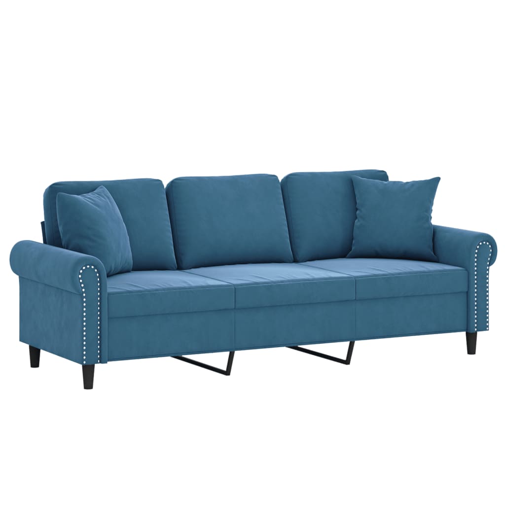 Driezitsbank met sierkussens 180 cm fluweel blauw
