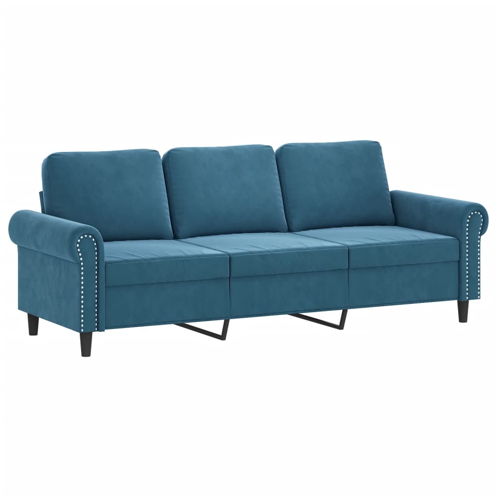 Driezitsbank met sierkussens 180 cm fluweel blauw