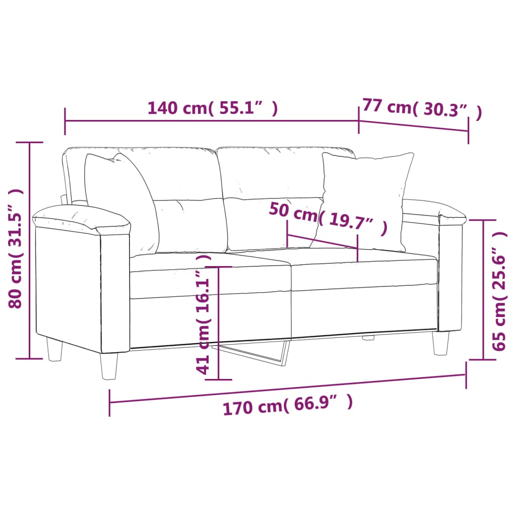 Tweezitsbank met kussens 140 cm microvezelstof crèmekleurig