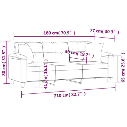 Driezitsbank met kussens 180 cm microvezelstof taupe