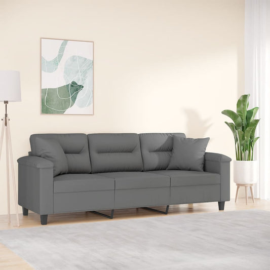 Driezitsbank met kussens 180 cm microvezelstof donkergrijs