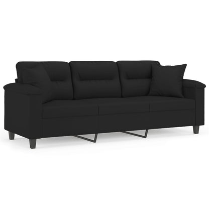 Driezitsbank met kussens 180 cm microvezelstof zwart