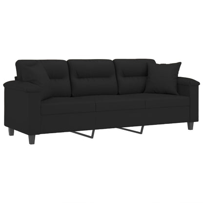 Driezitsbank met kussens 180 cm microvezelstof zwart