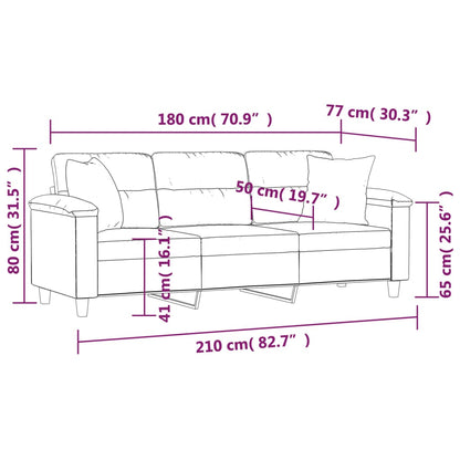 Driezitsbank met kussens 180 cm microvezelstof zwart