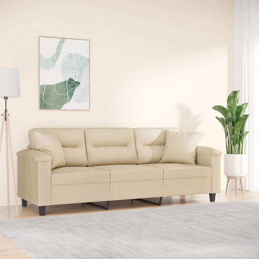 Driezitsbank met kussens 180 cm microvezelstof crèmekleurig