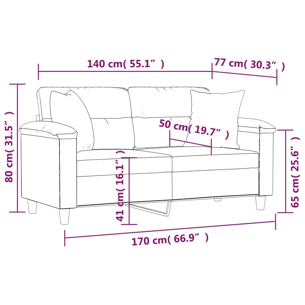 Tweezitsbank met sierkussens 140 cm kunstleer zwart