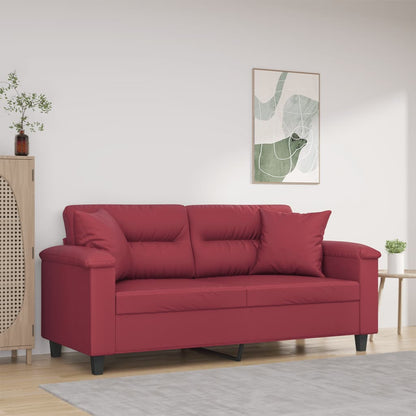 Tweezitsbank met sierkussens 140 cm kunstleer wijnrood