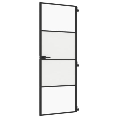 Binnendeur smal 76x201,5 cm gehard glas en aluminium zwart
