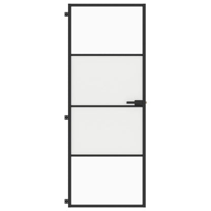 Binnendeur smal 76x201,5 cm gehard glas en aluminium zwart