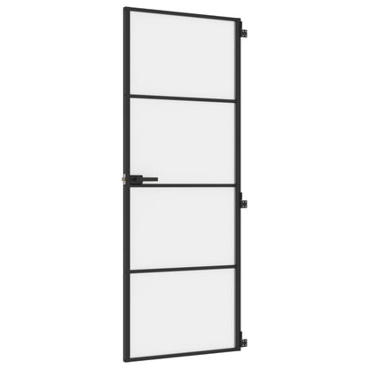 Binnendeur smal 76x201,5 cm gehard glas en aluminium zwart