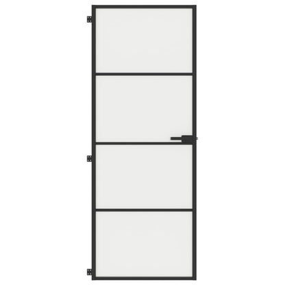 Binnendeur smal 76x201,5 cm gehard glas en aluminium zwart